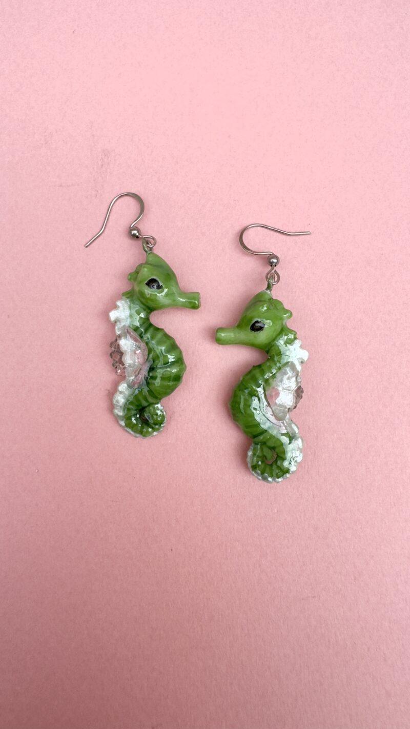 Pendientes caballito de mar verdes