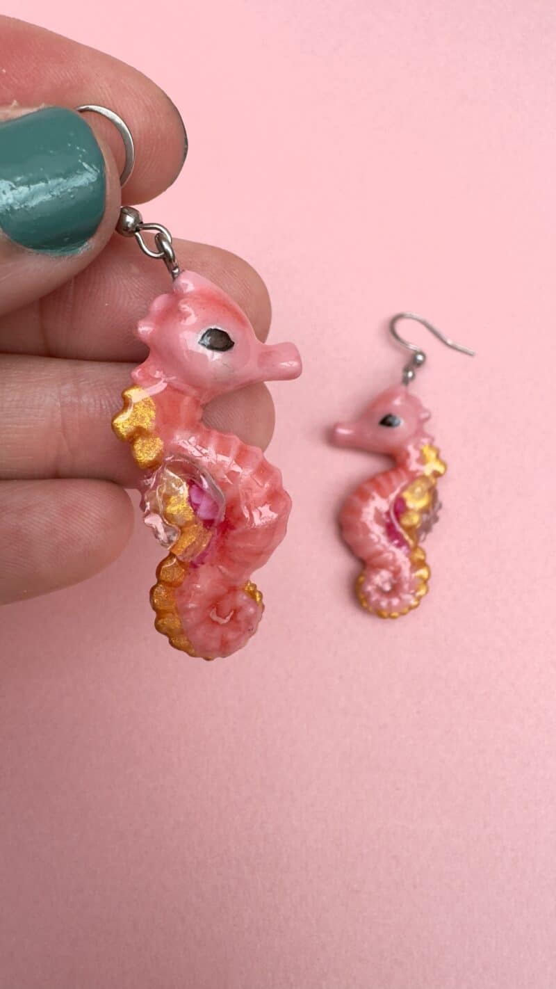 Pendientes caballito de mar rosas