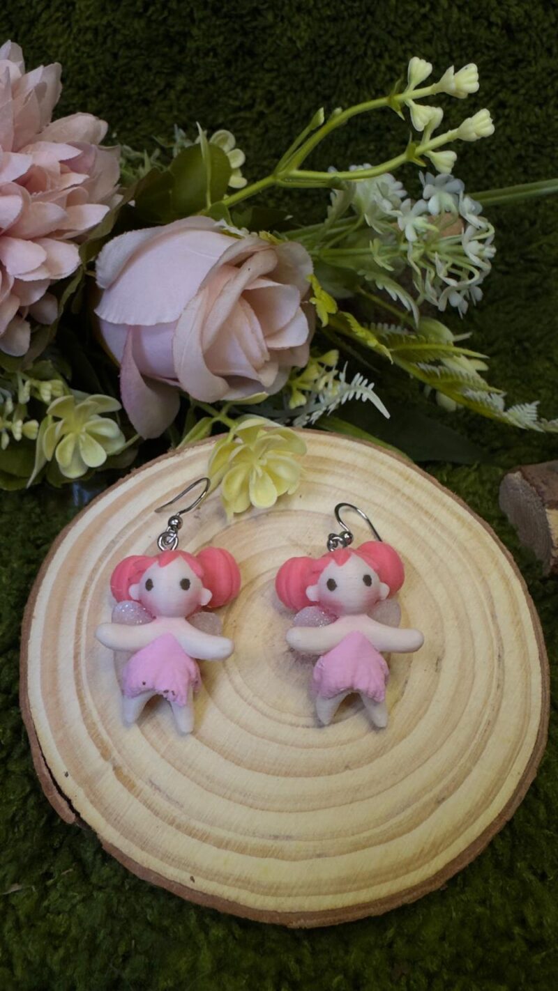 Pendientes hadas rosas acabado mate