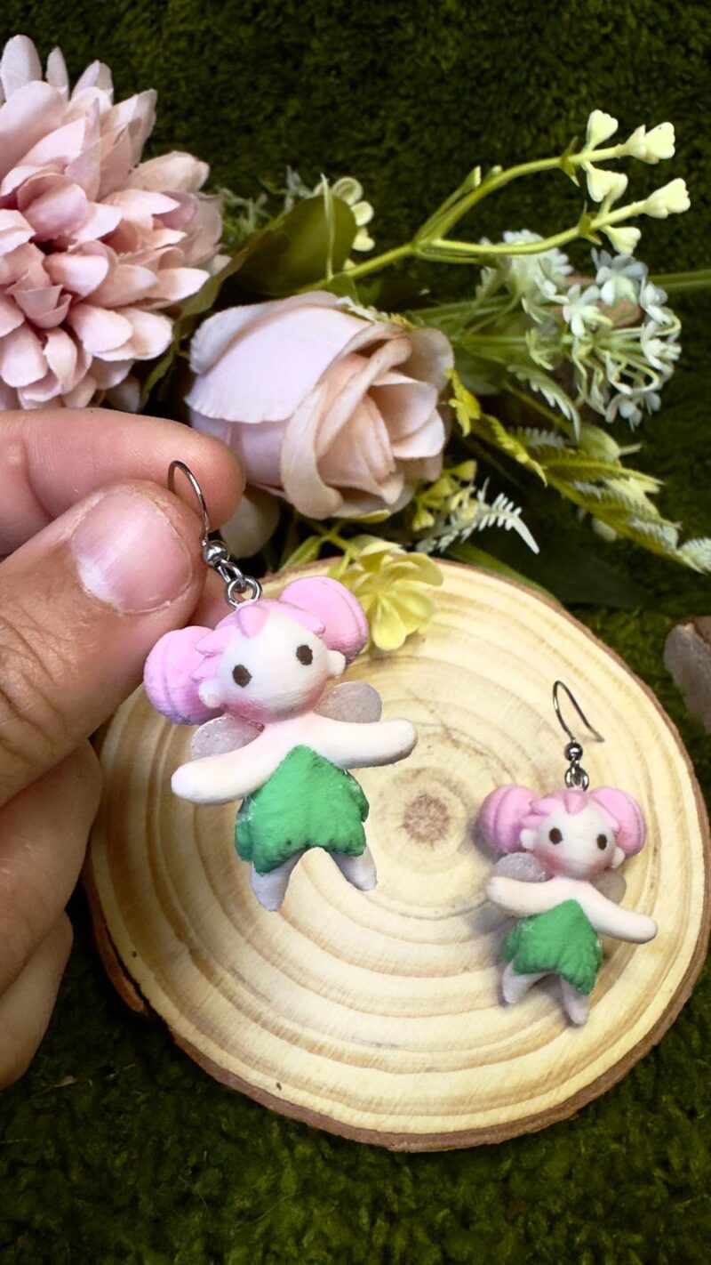 Pendientes hadas rosas y verde acabado mate
